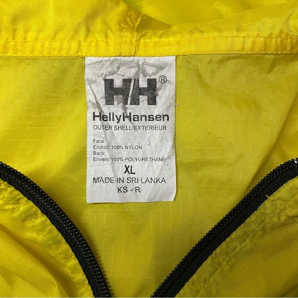 VTG 90s Helly Hansen Packable Yellow Rain Jacket Zip Up Hooded Windbreaker XL - Picture 6 of 8